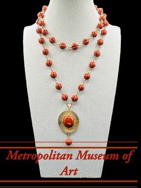 Vintage 1992 MMA WAG Sterling Silver Vermeil Red Jasper Melon Bead Necklace